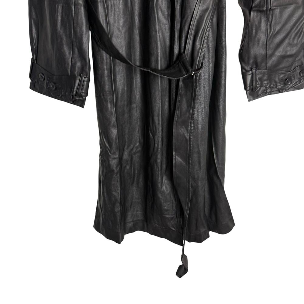 Jason Wu Black Vegan Faux Leather Fringed Tie Waist Long Trench Coat Size XL - Picture 10 of 16